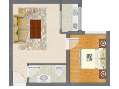 1室1厅 50.26平米户型图