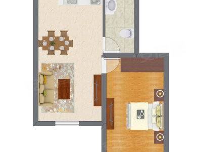 1室2厅 48.11平米户型图