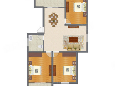 3室2厅 87.27平米户型图