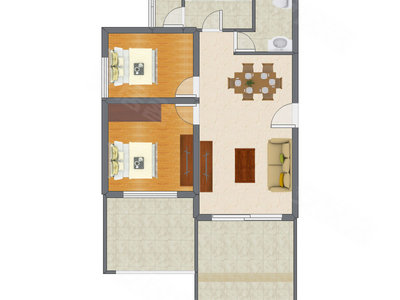 2室2厅 60.57平米户型图