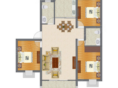 3室2厅 140.36平米户型图