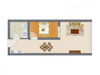 1室2厅 47.73平米户型图