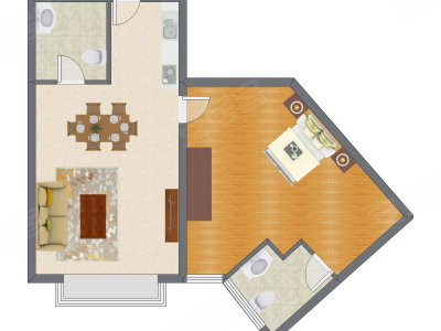 1室2厅 72.82平米户型图