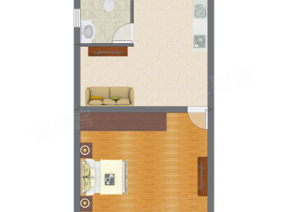 1室1厅 44.57平米