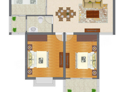 2室2厅 69.93平米户型图