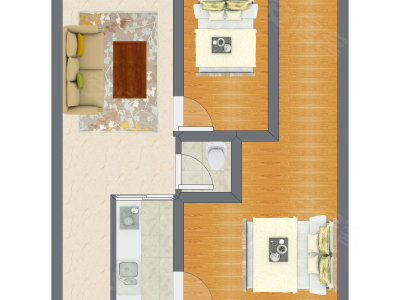 2室1厅 43.85平米户型图