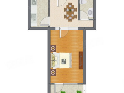1室1厅 43.27平米户型图