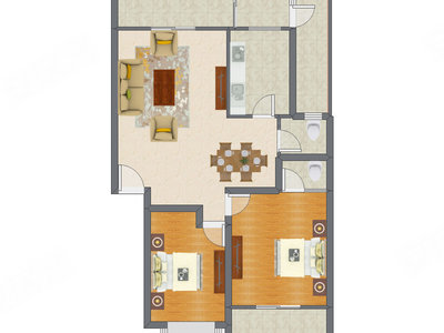 2室2厅 97.74平米户型图