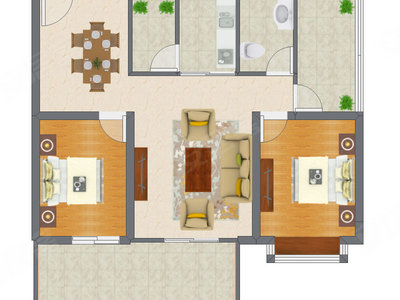 2室2厅 86.76平米户型图