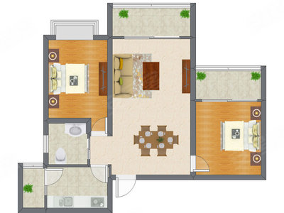 2室2厅 83.70平米户型图