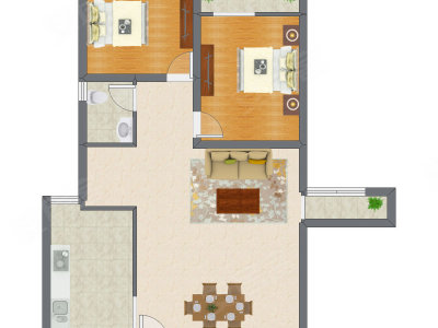 2室2厅 107.32平米户型图