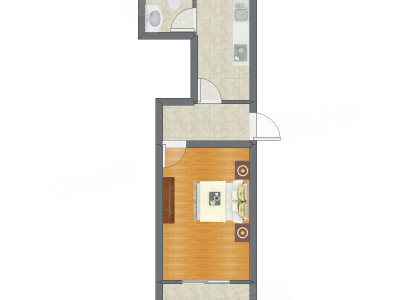 1室1厅 35.80平米户型图