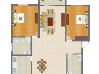 2室2厅 114.00平米户型图