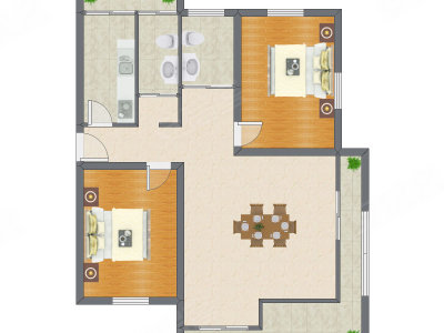 2室1厅 129.00平米