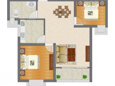 2室2厅 54.88平米户型图