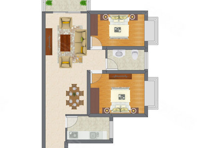 2室2厅 55.76平米