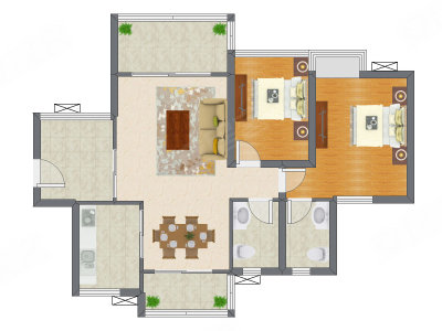 2室2厅 89.94平米户型图