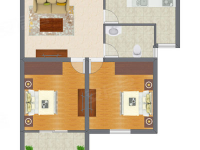 2室1厅 67.45平米户型图