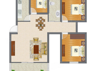 2室2厅 72.21平米户型图