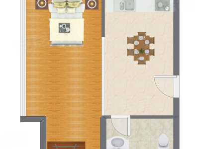 1室1厅 36.97平米户型图