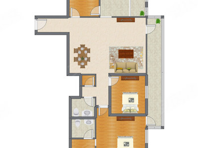 2室2厅 167.57平米户型图