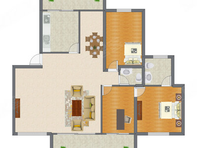 3室2厅 177.90平米户型图