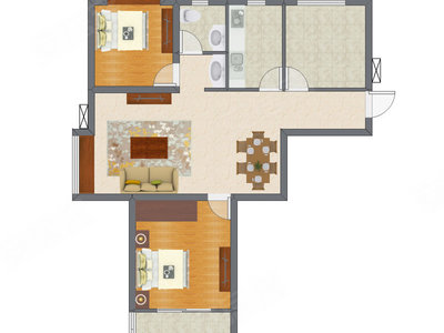2室2厅 91.30平米户型图