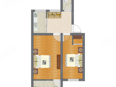 2室1厅 50.67平米户型图