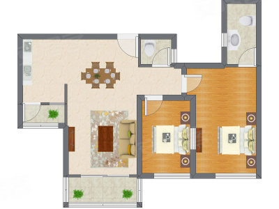 2室2厅 99.73平米户型图