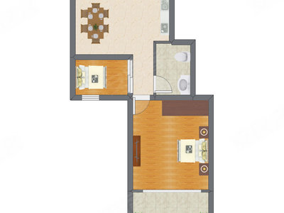 2室1厅 58.28平米