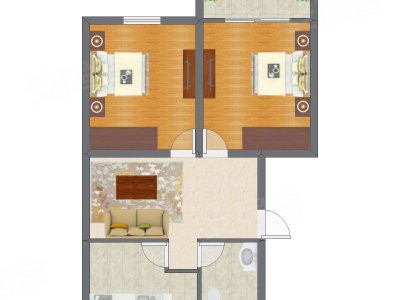 2室1厅 59.60平米户型图