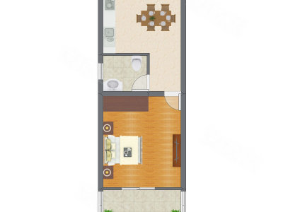 1室1厅 39.19平米户型图