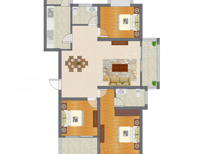 2室2厅 117.60平米户型图