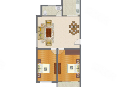 2室2厅 97.48平米户型图