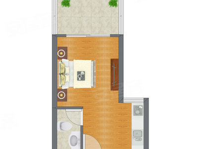 1室0厅 31.88平米户型图