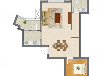 1室2厅 70.36平米户型图