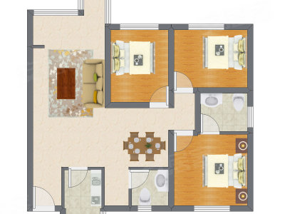3室2厅 97.71平米