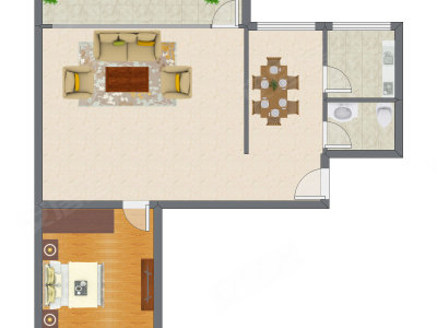 1室2厅 86.10平米户型图