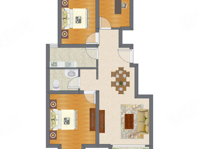 3室2厅 90.36平米户型图