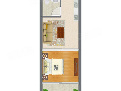 1室1厅 25.20平米户型图