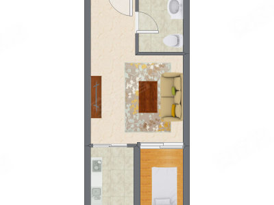 1室1厅 38.75平米户型图