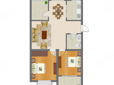 2室2厅 88.69平米