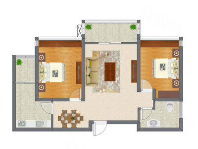 2室2厅 66.41平米户型图