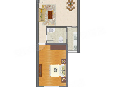1室2厅 59.21平米户型图