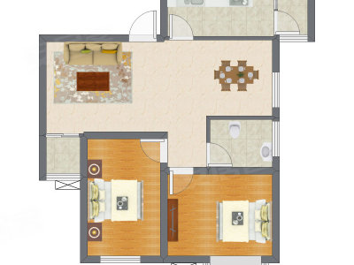 2室2厅 79.88平米户型图