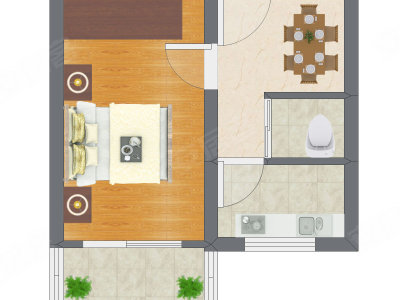 1室1厅 34.56平米户型图