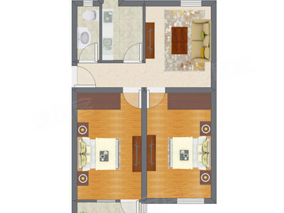 2室1厅 91.50平米户型图