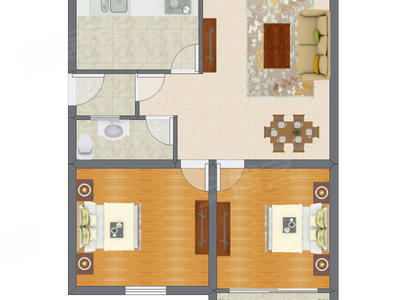 2室2厅 81.59平米户型图