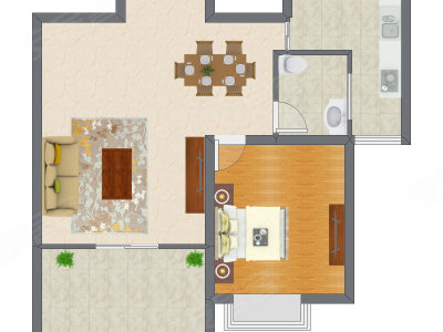 1室2厅 64.10平米户型图