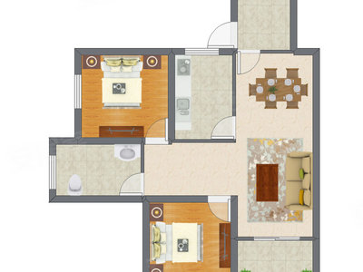 2室2厅 63.22平米户型图